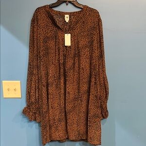 Brown and Black Casual Long Sleeve Dress with Bishop Sleeves